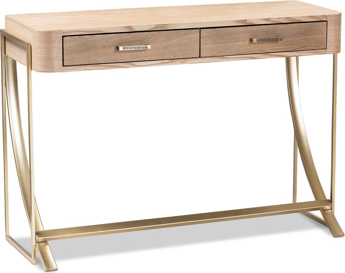 Wholesale Interiors Consoles - Lafoy Natural Brown Finished Wood & Gold Finished 2-Drawer Console Table