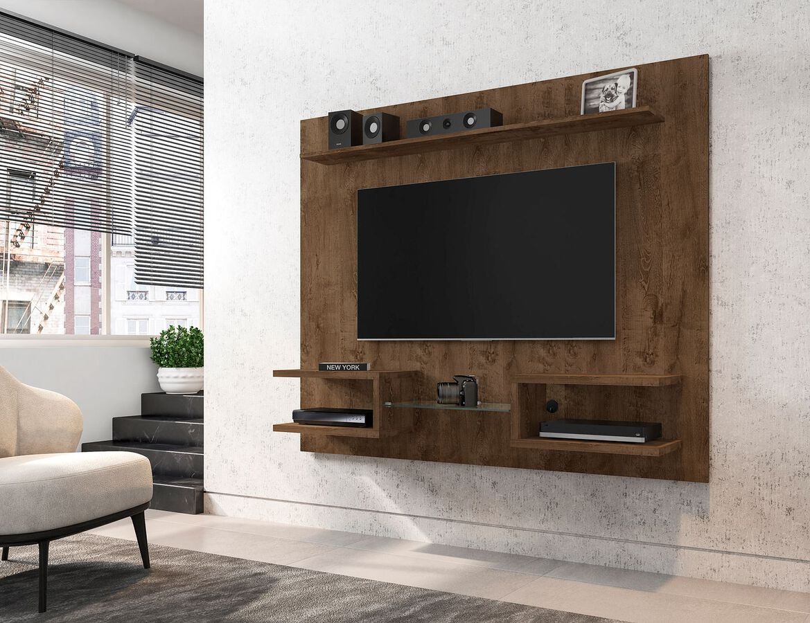 Manhattan Comfort TV & Media Units - Plaza 64.25 Modern Floating Wall Entertainment Center with Display Shelves in Rustic Brown