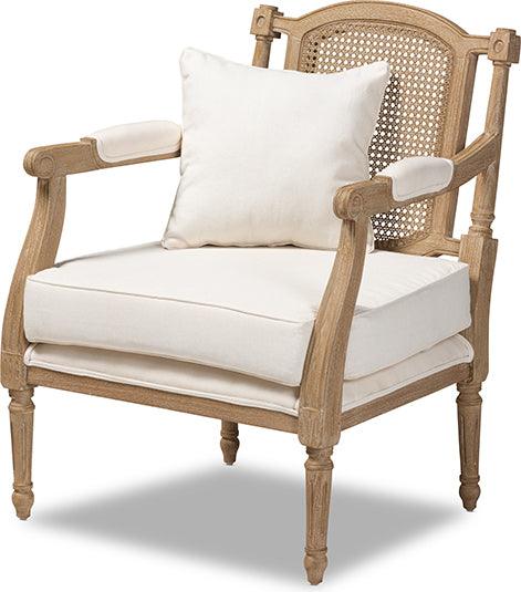 Wholesale Interiors Accent Chairs - Clemence French Provincial Ivory Fabric Upholstered Whitewashed Wood Armchair