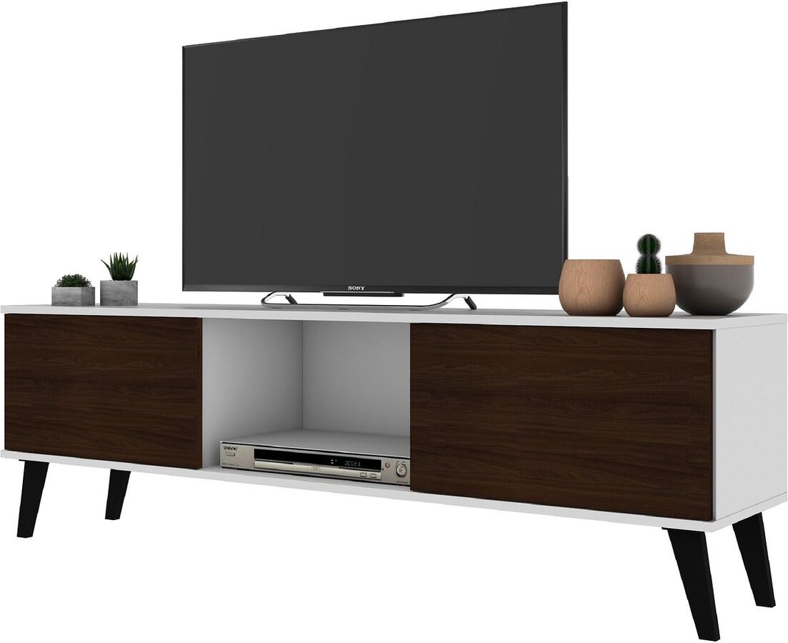 Manhattan Comfort TV & Media Units - Doyers 53.15 Mid-Century Modern TV Stand in White & Nut Brown