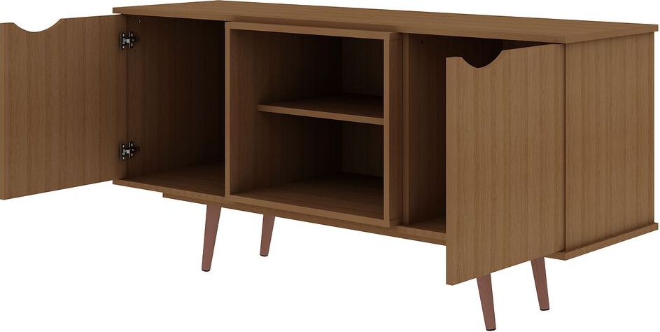 Manhattan Comfort TV & Media Units - Hampton 53.54 TV Stand with 4 Shelves & Solid Wood Legs in Maple Cream