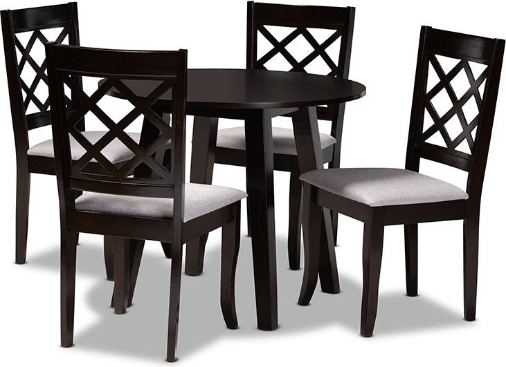 Wholesale Interiors Dining Sets - Daisy Grey Fabric Upholstered and Dark Brown Finished Wood 5-Piece Dining Set