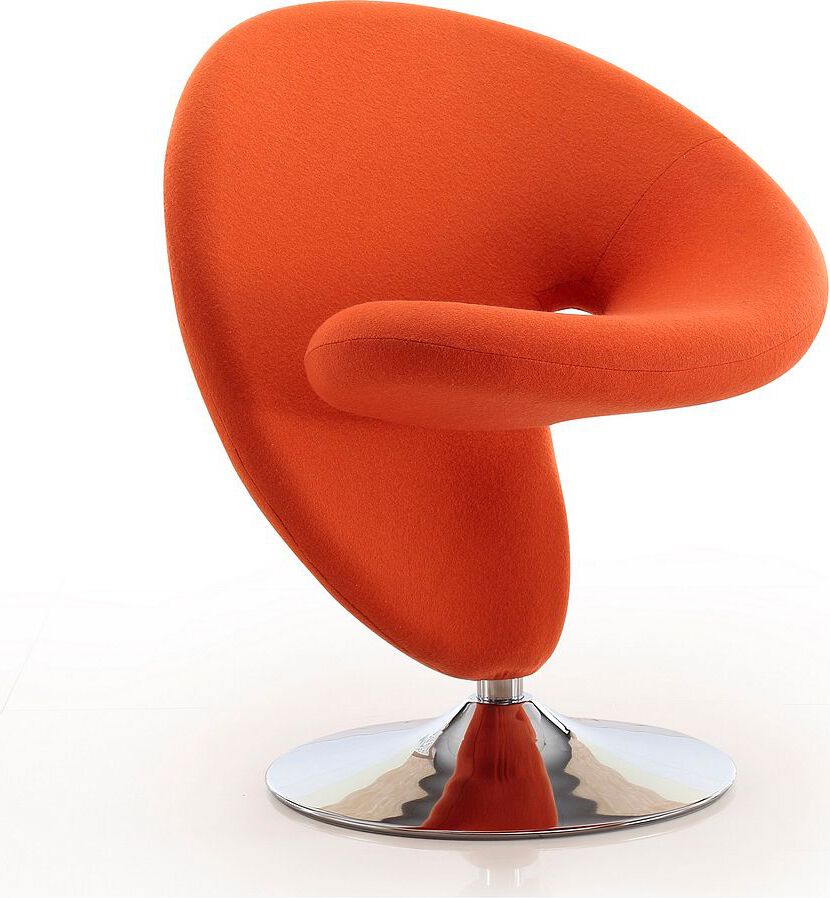 Manhattan Comfort Accent Chairs - Curl Orange & Polished Chrome Wool Blend Swivel Accent Chair