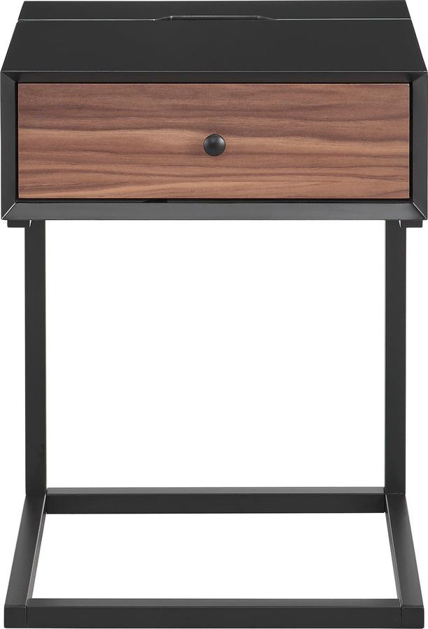 Euro Style Side & End Tables - Daeg Smart Side Table in Matte Black with American Walnut Veneer Drawer