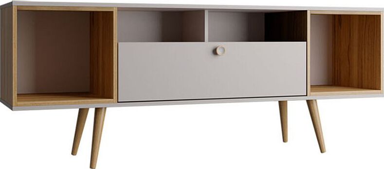 Manhattan Comfort TV & Media Units - Theodore 62.99 TV Stand with 6 Shelves in Off White & Cinnamon