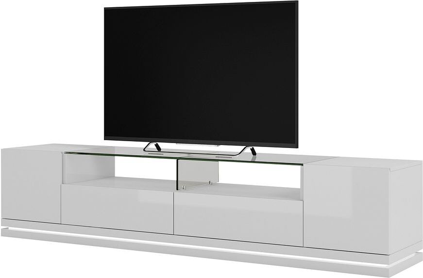 Manhattan Comfort TV & Media Units - Vanderbilt TV Stand & Cabrini 2.2 Floating Wall TV Panel with LED Lights in White Gloss