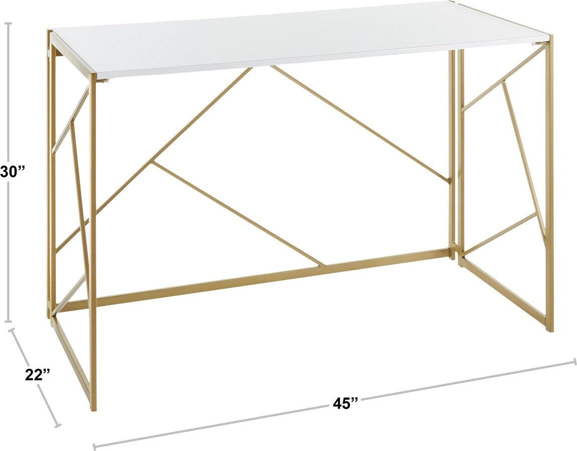 Lumisource Desks - Folia Contemporary Desk in Gold Metal and White Wood