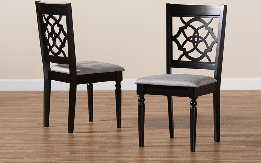 Wholesale Interiors Dining Chairs - Renaud Contemporary Grey Fabric and Brown Wood 2-Piece Dining Chair Set