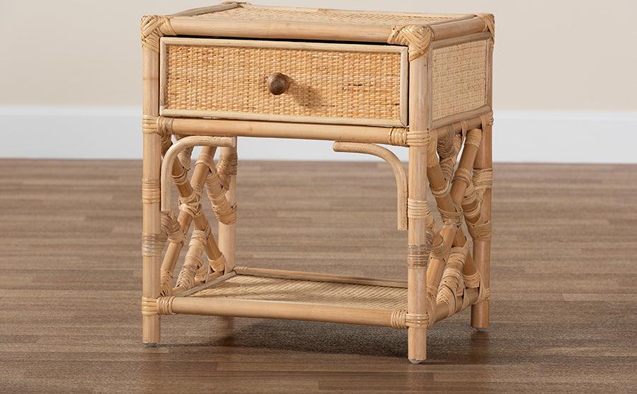 Wholesale Interiors Nightstands & Side Tables - Camara Modern Bohemian Natural Brown Rattan 1-Drawer Nightstand