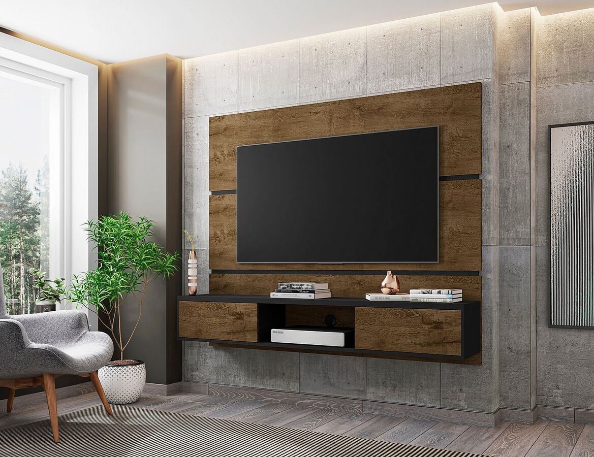 Manhattan Comfort TV & Media Units - Vernon 62.99 Floating Wall Entertainment Center in Rustic Brown & Black