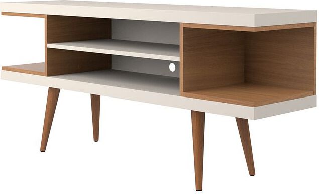 Manhattan Comfort TV & Media Units - Utopia 53.14" TV Stand with Splayed Wooden Legs & 4 Shelves in Off White & Maple Cream