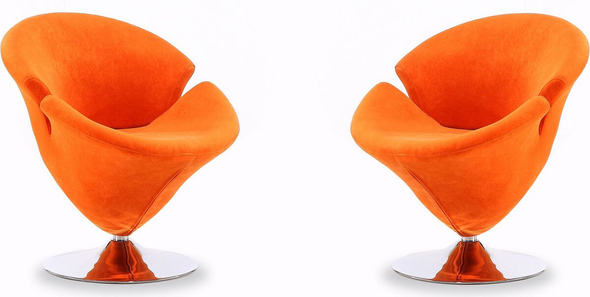 Manhattan Comfort Accent Chairs - Tulip Orange & Polished Chrome Velvet Swivel Accent Chair (Set of 2)