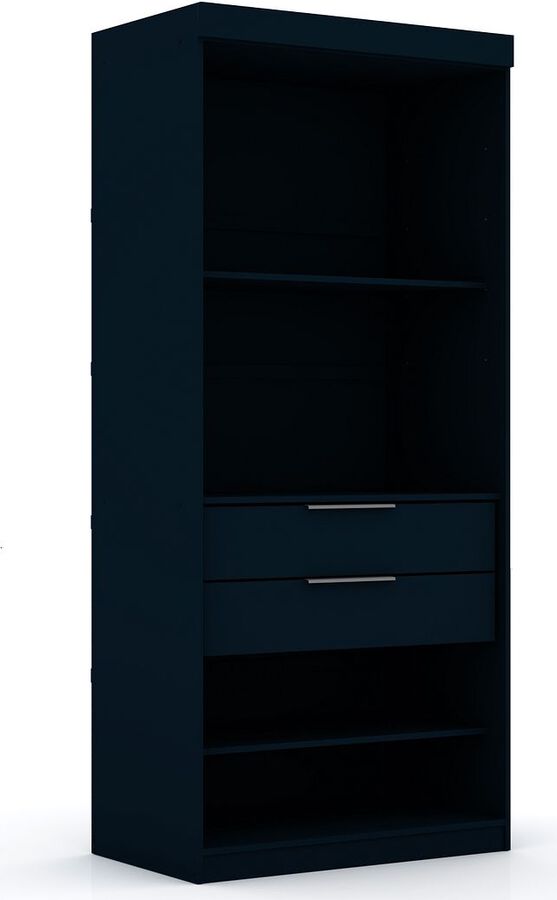 Manhattan Comfort Cabinets & Wardrobes - Mulberry 2.0 Sectional Modern Armoire Wardrobe Closet with 2 Drawers in Tatiana Midnight Blue