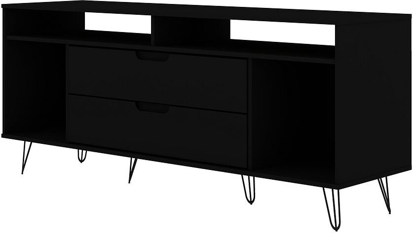 Manhattan Comfort TV & Media Units - Rockefeller 62.99 TV Stand with Metal Legs & 2 Drawers in Black