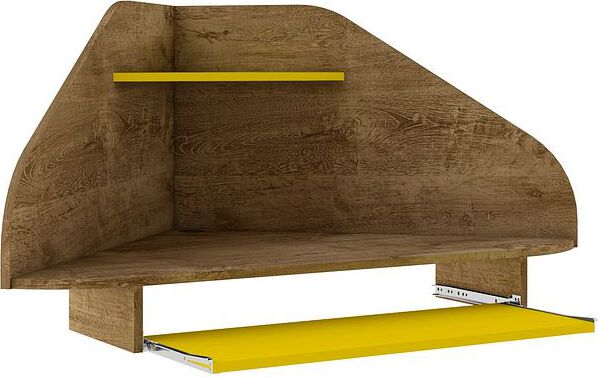 Manhattan Comfort Desks - Bradley Floating 2-Piece Cubicle Section Desk with Keyboard Shelf in Rustic Brown & Yellow