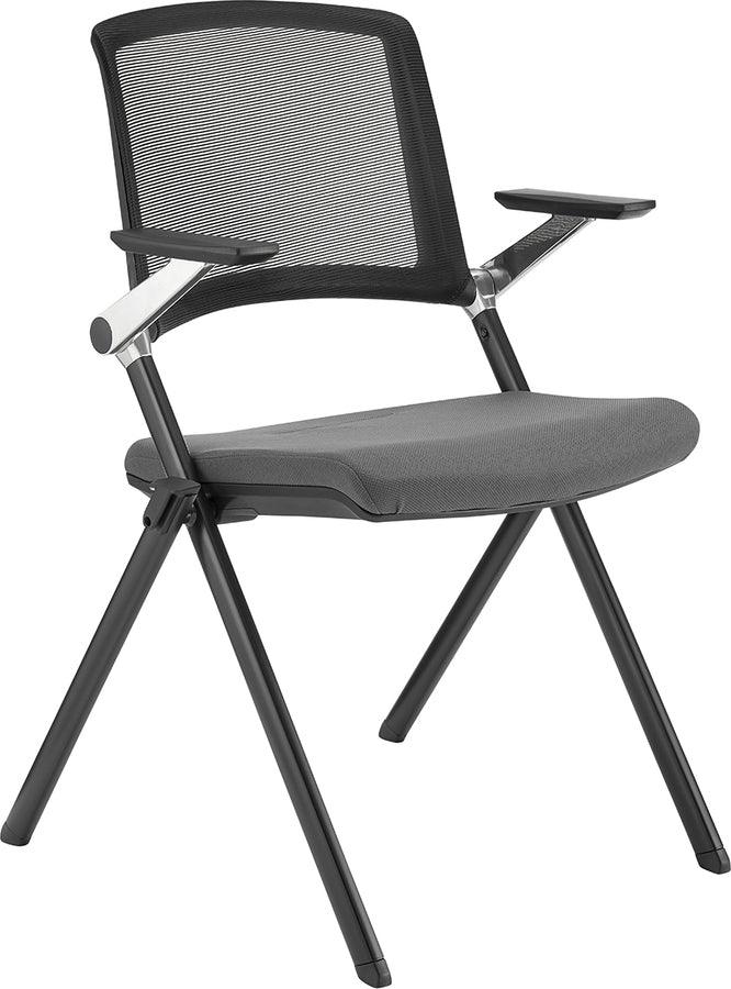 Euro Style Task Chairs - Hilma Stacking Visitor Chair in Gray Seat Fabric and Mesh Back with Matte Black Frame - Set of 2