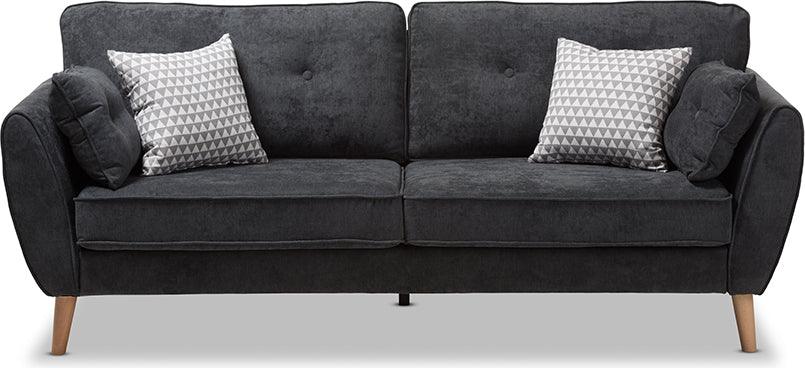 Buy Miranda Mid Century Modern Dark Grey Fabric Upholstered Sofa