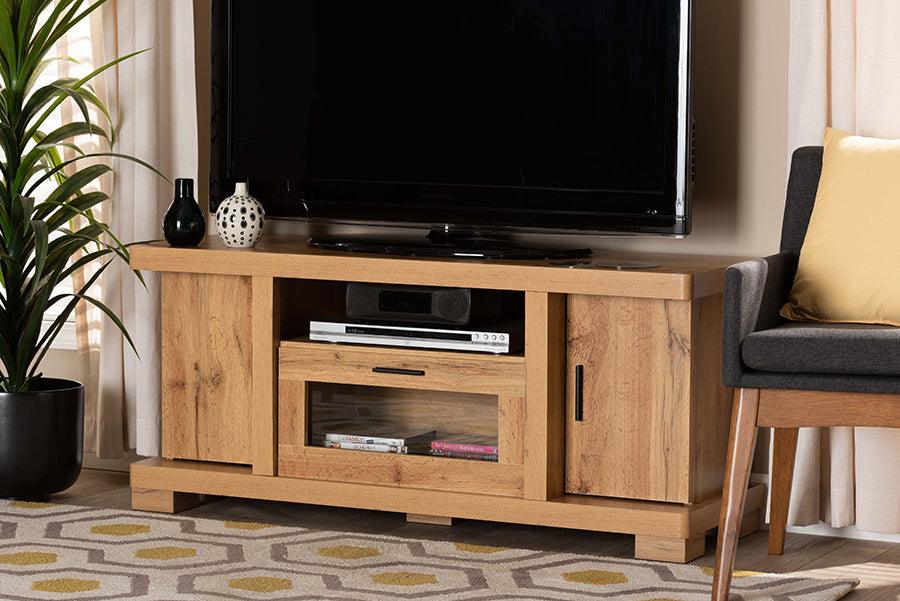 Wholesale Interiors TV & Media Units - Viveka Modern and Contemporary Oak Brown Finished Wood 2-Door TV Stand Oak Brown & Black