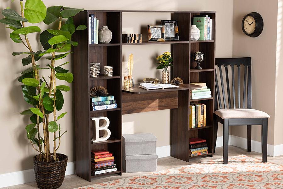 Wholesale Interiors Desks - Ezra Walnut Brown Finished Wood Storage Computer Desk with Shelves