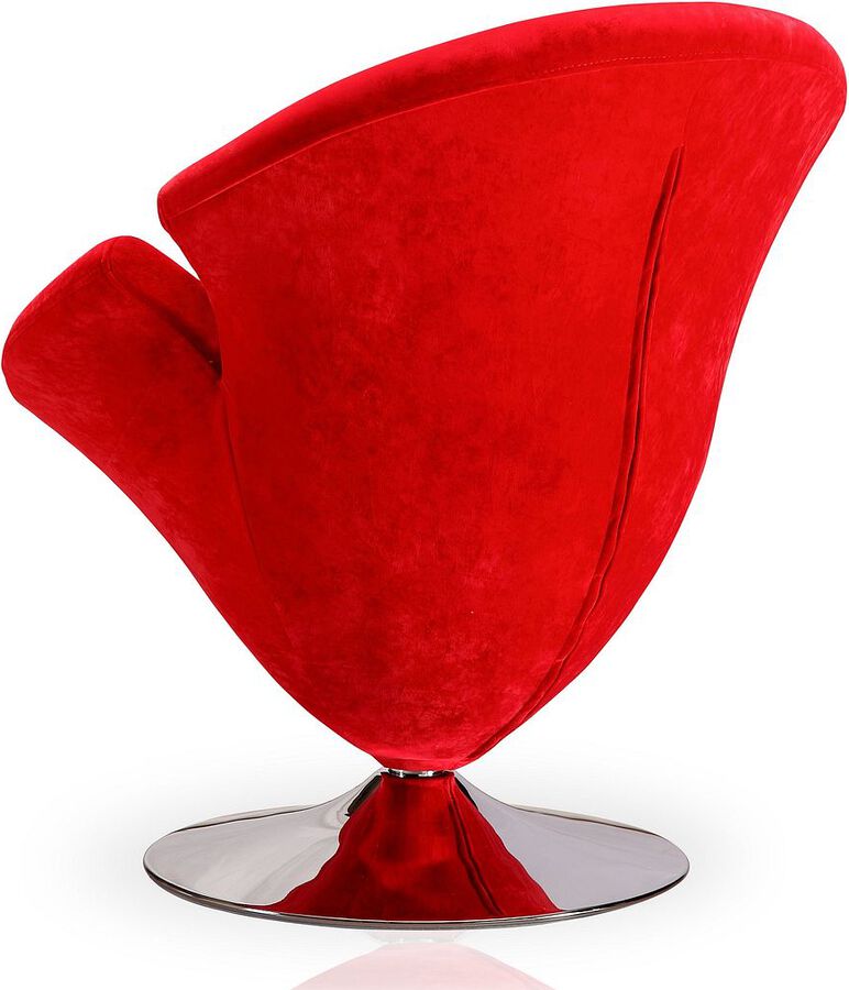 Manhattan Comfort Accent Chairs - Tulip Red & Polished Chrome Velvet Swivel Accent Chair