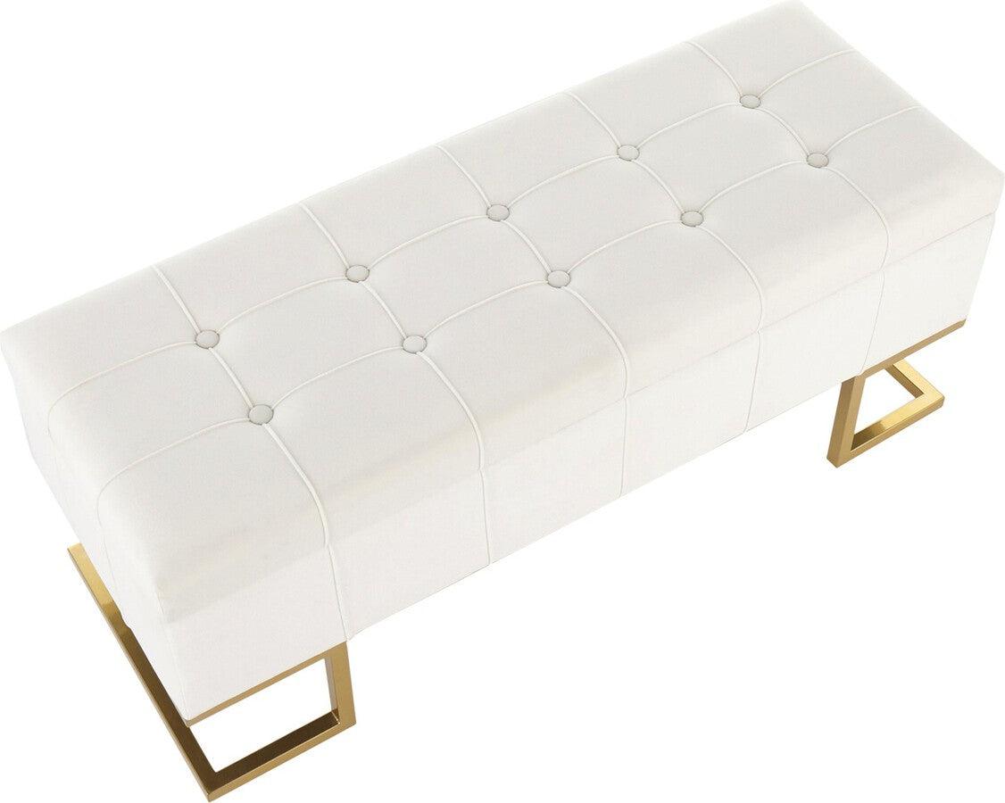 Lumisource Benches - Midas Contemporary/Glam Storage Bench in Gold Steel & White Velvet