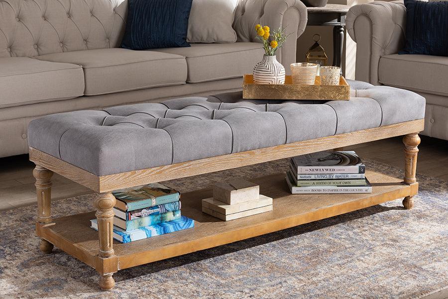 Wholesale Interiors Benches - Linda Grey Linen & Greywashed Wood Storage Bench