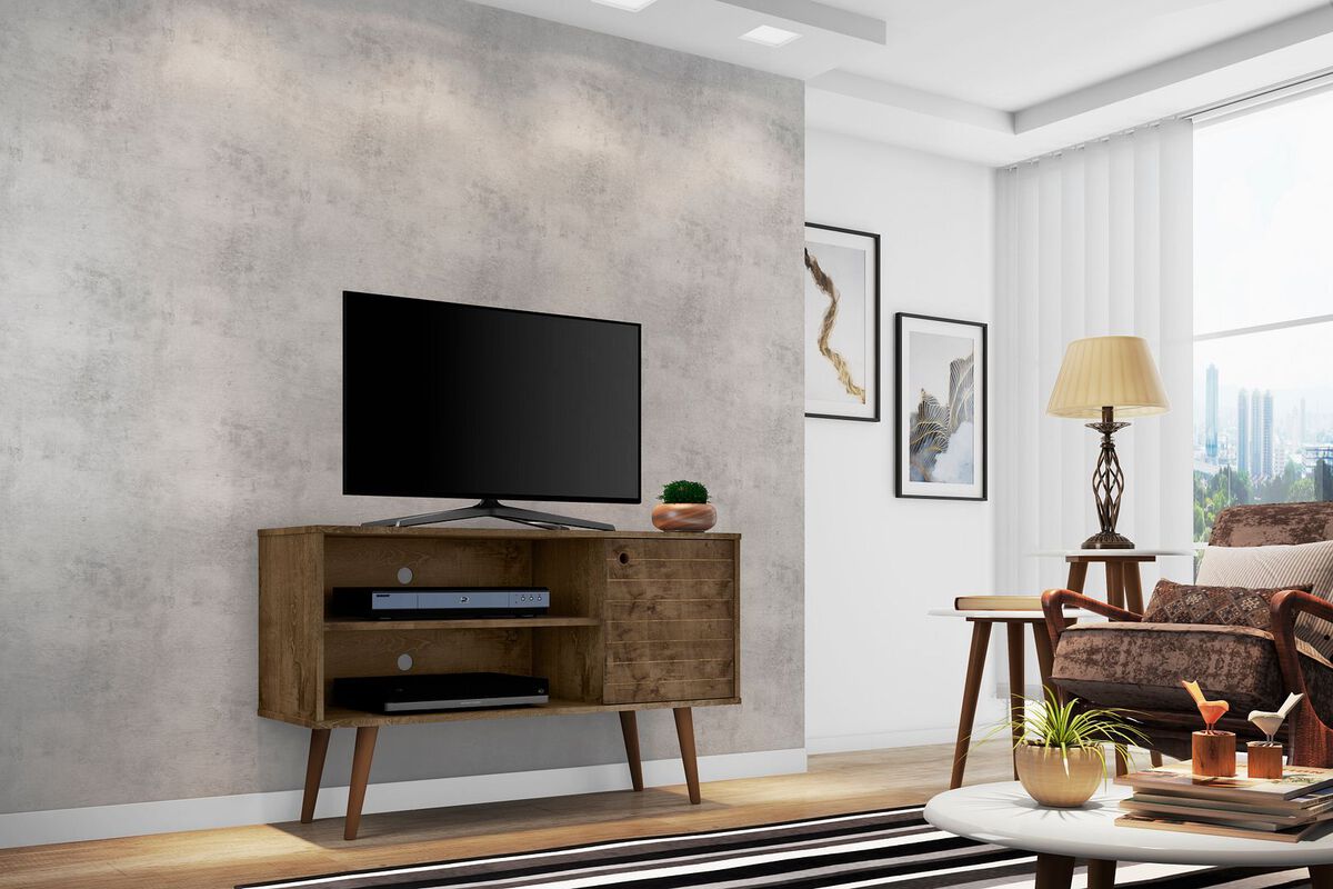 Manhattan Comfort TV & Media Units - Liberty 42.52" Mid-Century - Modern TV Stand with 2 Shelves & 1 Door in Rustic Brown