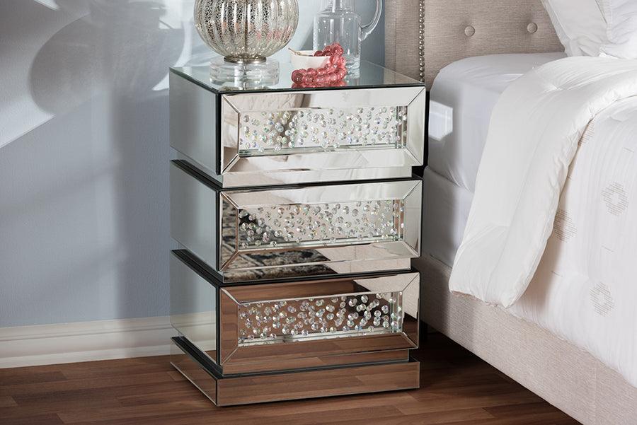 Shop Sabrina Nightstand Silver Mirrored Nightstands Side