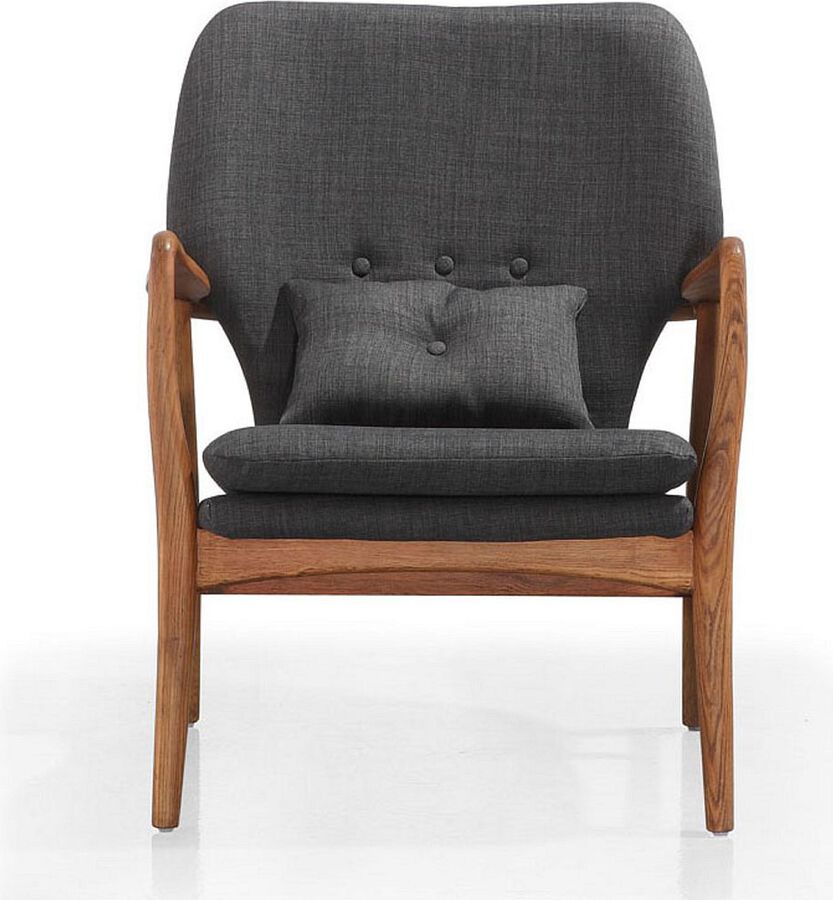 Manhattan Comfort Accent Chairs - Bradley Charcoal & Walnut Linen Weave Accent Chair