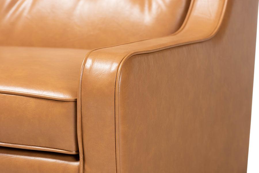 Wholesale Interiors Accent Chairs - Daley Tan Faux Leather Upholstered and Walnut Brown Finished Wood Lounge Armchair