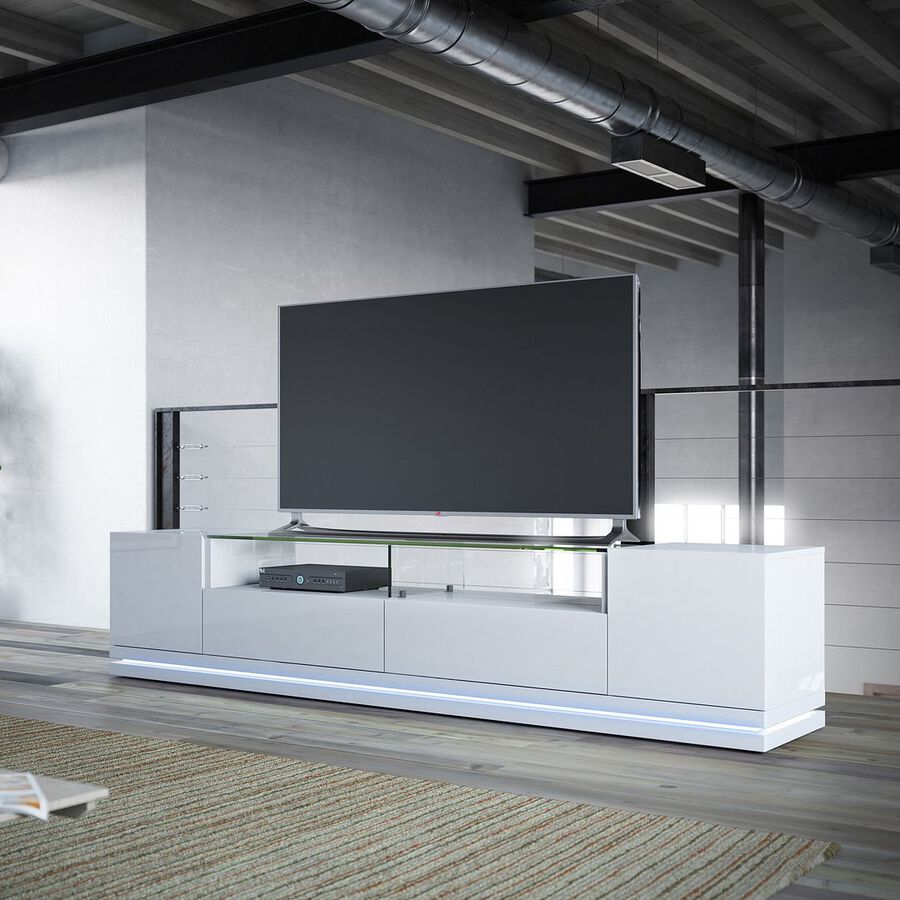 Manhattan Comfort TV & Media Units - Vanderbilt TV Stand with LED Lights in White Gloss