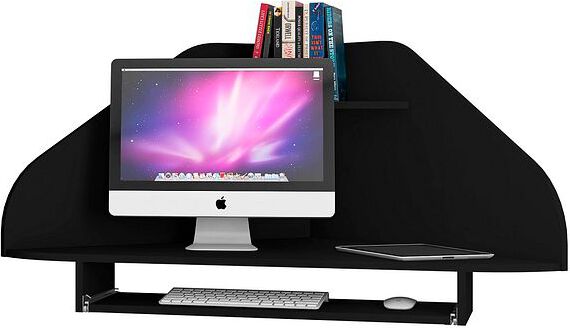 Manhattan Comfort Desks - Bradley Floating 2-Piece Cubicle Section Desk with Keyboard Shelf in Black