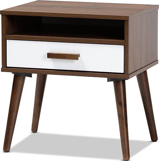 Wholesale Interiors Side & End Tables - Quinn Two-Tone White and Walnut Finished 1-Drawer Wood End Table