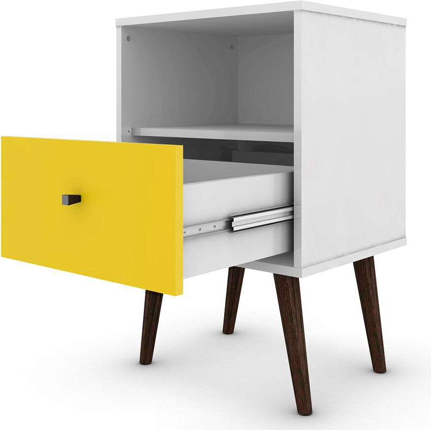 Manhattan Comfort Nightstands & Side Tables - Liberty Mid-Century - Modern Nightst& 1.0 White & Yellow