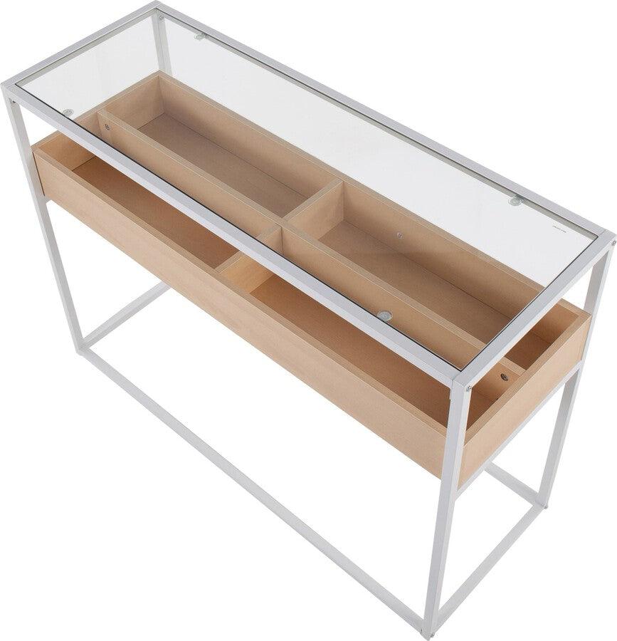 Lumisource Consoles - Display Contemporary Console Table In White Metal, Natural Wood, & Clear Glass