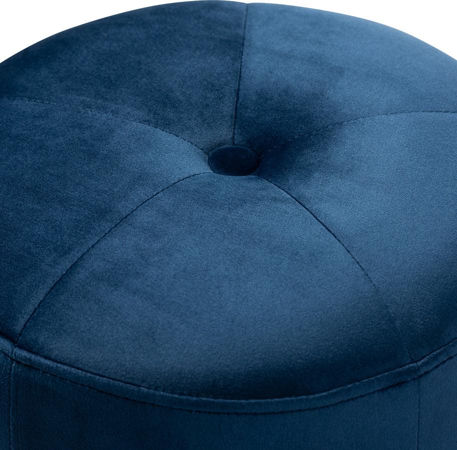 Wholesale Interiors Ottomans & Stools - Alonza Glam Navy Blue Velvet Fabric Upholstered Gold-Finished Ottoman