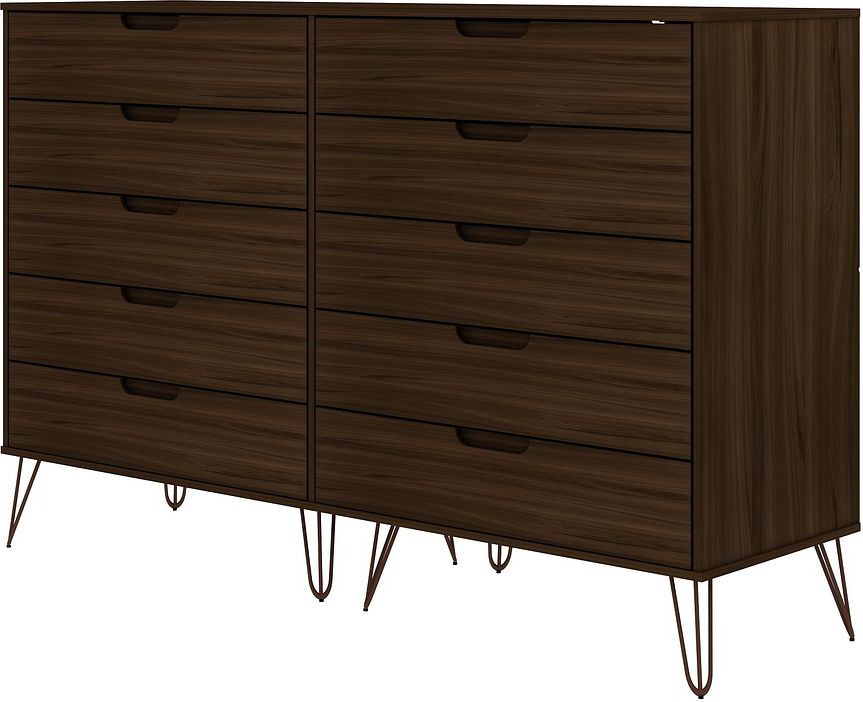 Manhattan Comfort Dressers - Rockefeller 10-Drawer Double Tall Dresser with Metal Legs in Brown