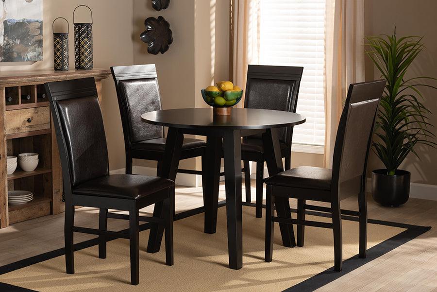 Wholesale Interiors Dining Sets - Miya Dark Brown Faux Leather Upholstered and Dark Brown Finished Wood 5-Piece Dining Set