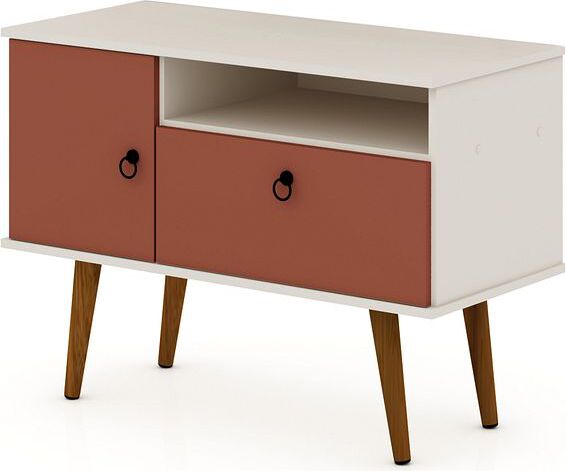 Manhattan Comfort TV & Media Units - Tribeca 35.43 TV Stand with Solid Wood Legs in Off White & Terra Orange Pink