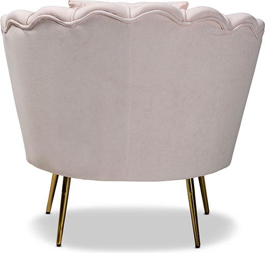 Wholesale Interiors Accent Chairs - Garson Glam and Luxe Blush Pink Velvet Fabric Upholstered and Gold Metal Finished Accent Chair