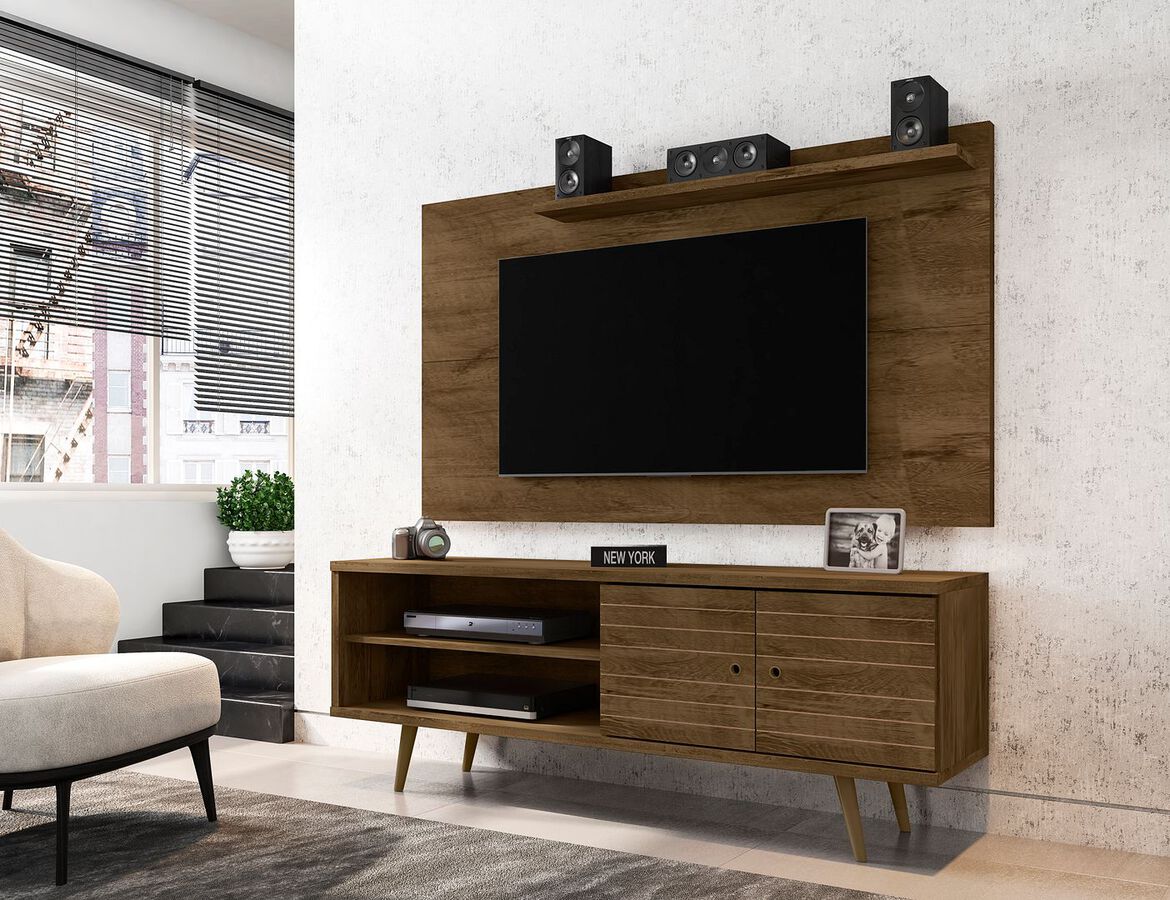 Manhattan Comfort TV & Media Units - Liberty 62.99 Mid-Century Modern TV Stand & Panel with Solid Wood Legs in Rustic Brown