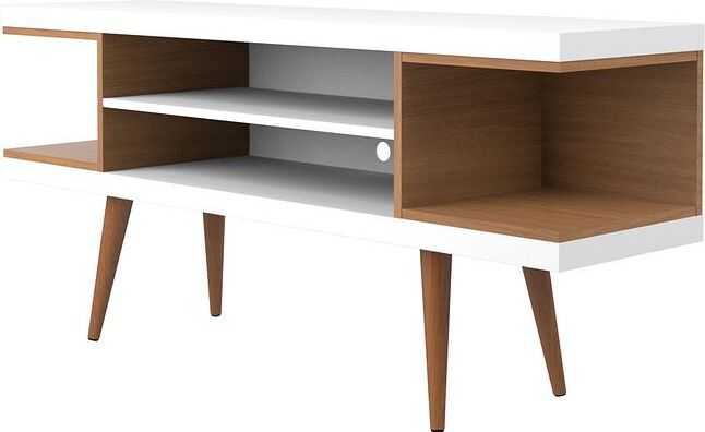 Manhattan Comfort TV & Media Units - Utopia 53.14" TV Stand with Splayed Wooden Legs & 4 Shelves in White Gloss & Maple Cream