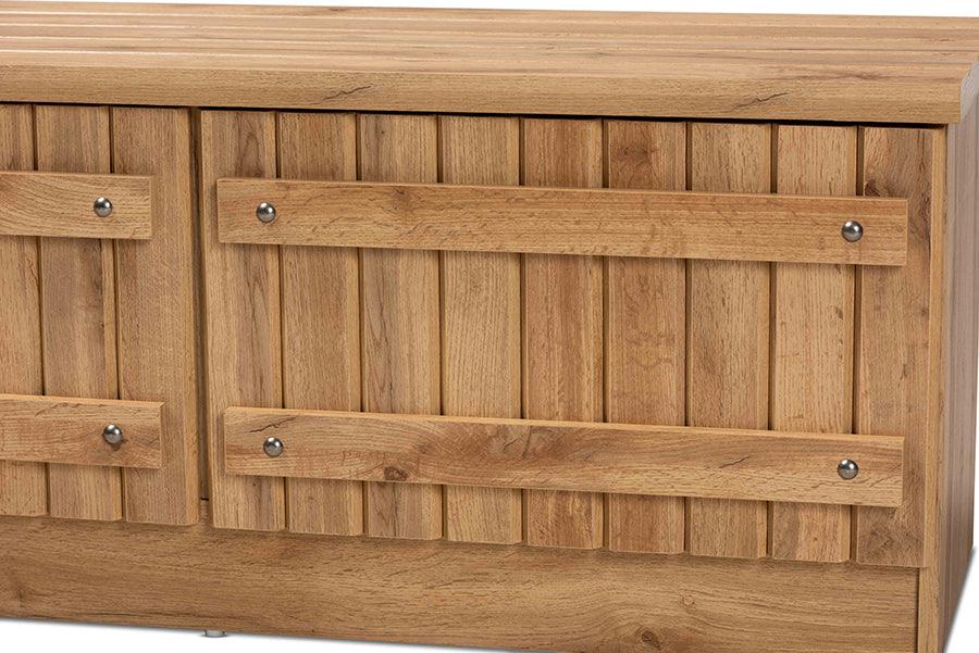 Wholesale Interiors Benches - Oswald Farmhouse Natural Oak Brown Finished Wood 2-Door Storage Bench