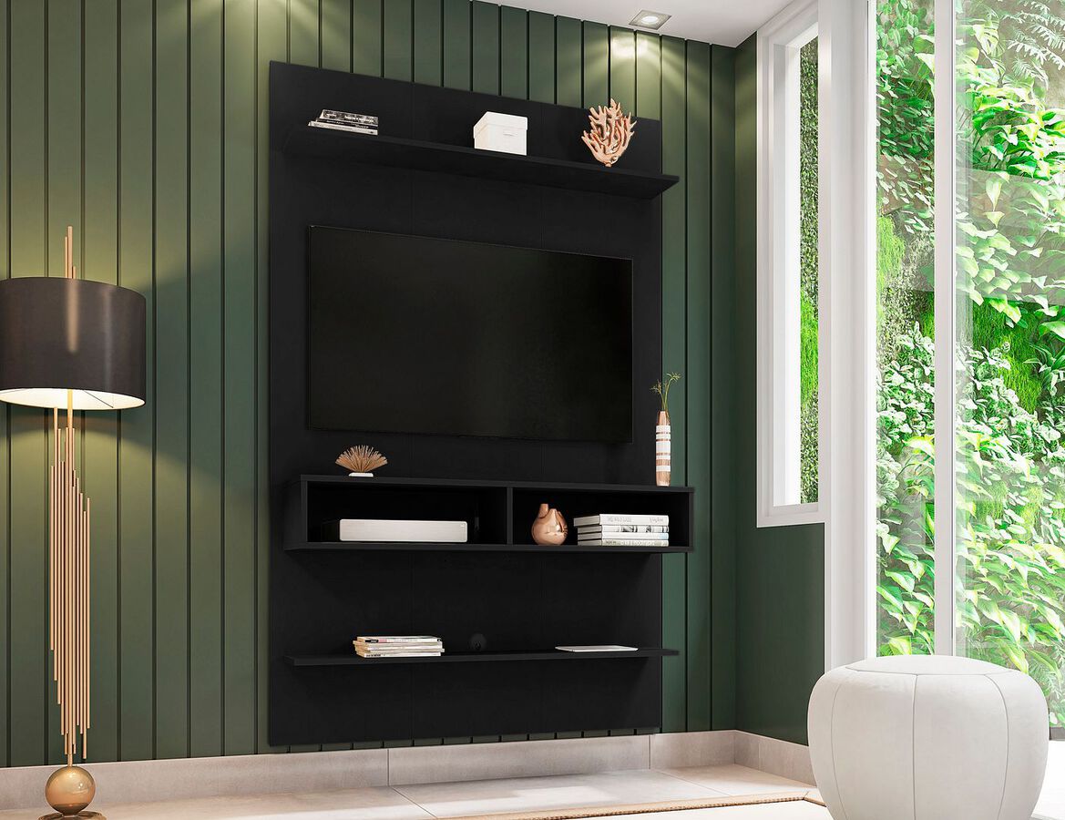 Manhattan Comfort TV & Media Units - Libra Long Floating 45.35 Wall Entertainment Center with Overhead Shelf in Black