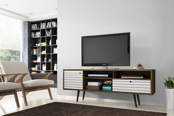 Manhattan Comfort TV & Media Units - Liberty 70.86" Mid-Century - Modern TV St& Rustic Brown & White