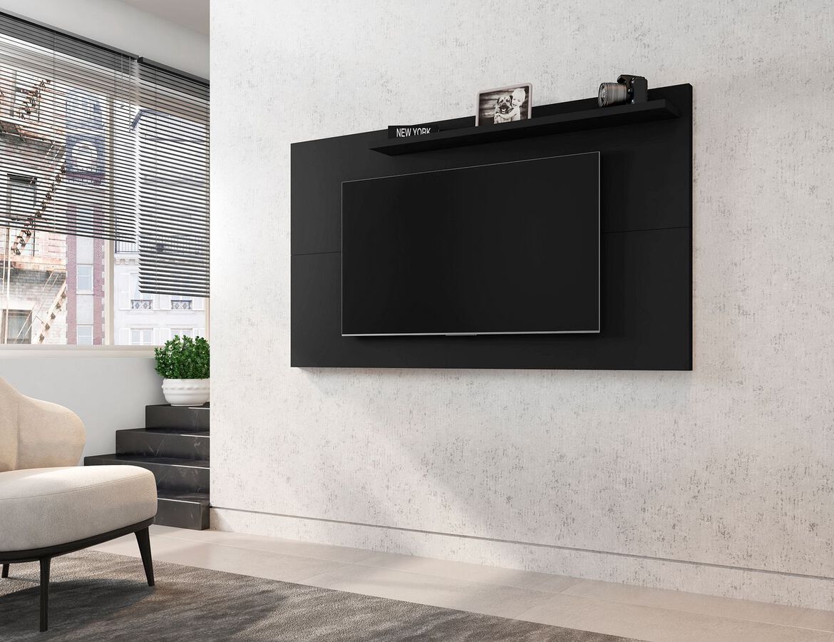 Manhattan Comfort TV & Media Units - Liberty Mid-Century Modern 62.99 TV Panel with Overhead Decor Shelf in Black