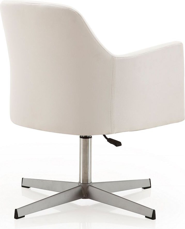 Manhattan Comfort Accent Chairs - Pelo White & Polished Chrome Faux Leather Adjustable Height Swivel Accent Chair