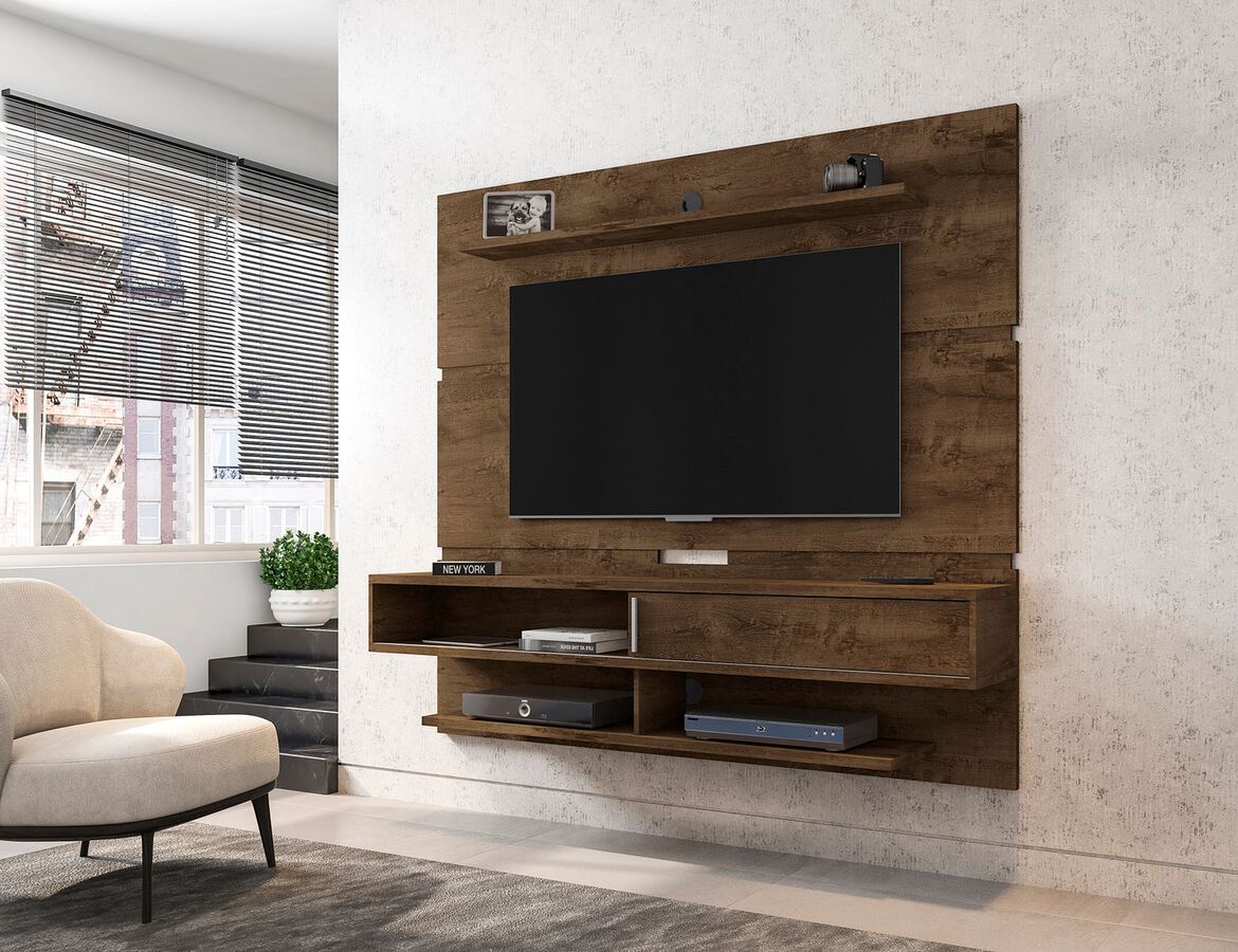 Manhattan Comfort TV & Media Units - Astor 70.86 Modern Floating Entertainment Center 2.0 with Media & Decor Shelves in Rustic Brown