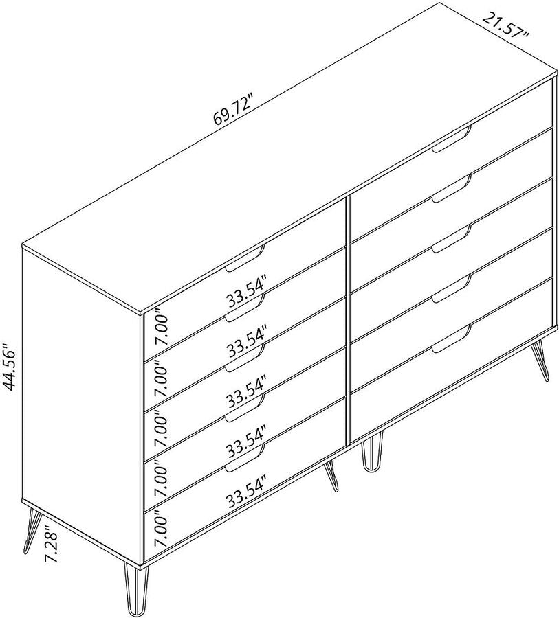 Manhattan Comfort Dressers - Rockefeller 10-Drawer Double Tall Dresser with Metal Legs in Nature & Rose Pink