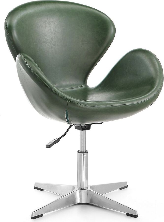 Manhattan Comfort Accent Chairs - Raspberry Forest Green & Polished Chrome Faux Leather Adjustable Swivel Chair